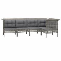 5-delige Loungeset met kussens poly rattan grijs - thumbnail