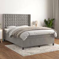 Boxspring met matras fluweel lichtgrijs 140x190 cm - thumbnail