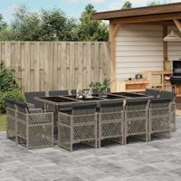 13-delige Tuinset met kussens poly rattan grijs - thumbnail