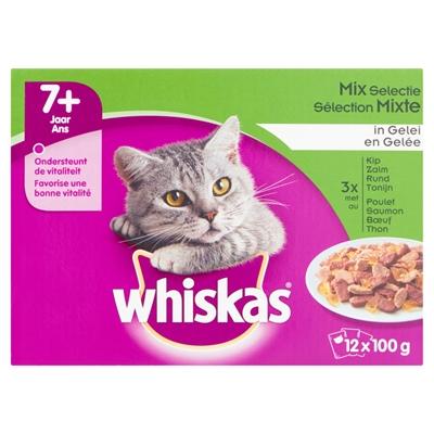 WHISKAS MULTIPACK POUCH SENIOR MIX SELECTIE VLEES / VIS IN SAUS 12X100 GR