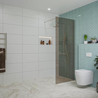 Fortifura Galeria inloopdouche - 80x200cm - rookglas - wandarm - Geborsteld RVS PVD (RVS) SW797939/SW797908