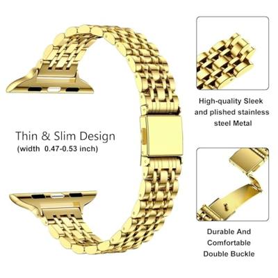 By Qubix - Stalen slim fit band - Goud - Compatible met Apple watch 44mm / 45mm / 46mm / 49mm - Compatible Apple watch bandjes