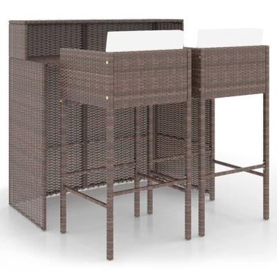 3-delige Tuinbarset met kussens poly rattan bruin