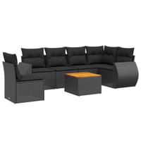 7-delige Loungeset met kussens poly rattan zwart - thumbnail