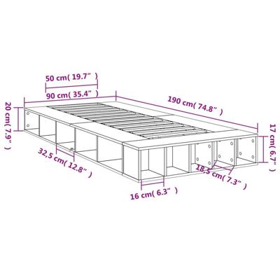 Bedframe bewerkt hout gerookt eikenkleurig 90x190 cm