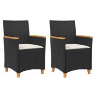 Tuinstoelen 2 st met kussens poly rattan en massief hout zwart - thumbnail