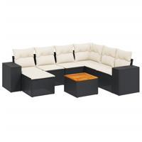 8-delige Loungeset met kussens poly rattan zwart - thumbnail