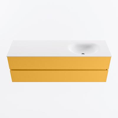 MONDIAZ VICA 150cm badmeubel onderkast Ocher 2 lades. Wastafel MOON rechts zonder kraangat, kleur Talc.