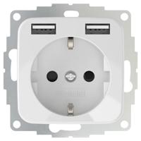 Stopcontact met 2x USB poort 2400mA glanzend wit - compatible met Busch-Jaeger Standaard / Inbouw SI - thumbnail