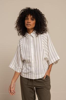 Studio Anneloes Fabienne Stripe Blouse 13644 Blouse 1174 Offwhite/new Army