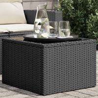 Tuintafel met glazen blad 55x55x37 cm poly rattan zwart - thumbnail