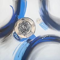 Schilderij -Handgeschilderd - Abstract - Blauw wit - 100x100cm - thumbnail