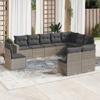 10-delige Loungeset met kussens poly rattan grijs - thumbnail