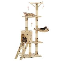 Kattenkrabpaal met sisal krabpalen 138 cm pootafdrukken beige - thumbnail