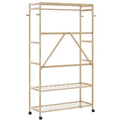 VidaXL Kledingrek met schappen en wielen 110x40x180 cm bamboe VidaXL Kledingrek met schappen en wielen 110x40x180 cm bamboe