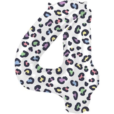 Folieballon Cijfer 4 Wit Met Panterprint (86cm)