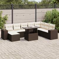 9-delige Loungeset met kussens poly rattan bruin - thumbnail