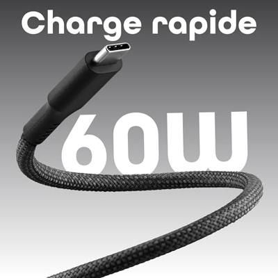T'nB - USB-C naar USB-C kabel, nylon magnetische ommanteling ideaal voor het dragen, opladen van 60W, lengte 1,5 meter - zwart