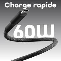 T'nB - USB-C naar USB-C kabel, nylon magnetische ommanteling ideaal voor het dragen, opladen van 60W, lengte 1,5 meter - zwart - thumbnail