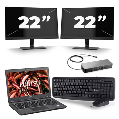 Fujitsu LifeBook U729 - Intel Core i5-8e Generatie - 12 inch - 16GB RAM - 256GB SSD - Windows 11 + 2x 22 inch Monitor