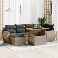 7-delige Loungeset met kussens poly rattan grijs - thumbnail