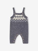 Salopette van jacquard tricot jongensbaby leiblauw - thumbnail