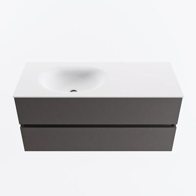 MONDIAZ VICA 110cm badmeubel onderkast Dark Grey 2 lades. Wastafel MOON links 1 kraangat, kleur Talc.