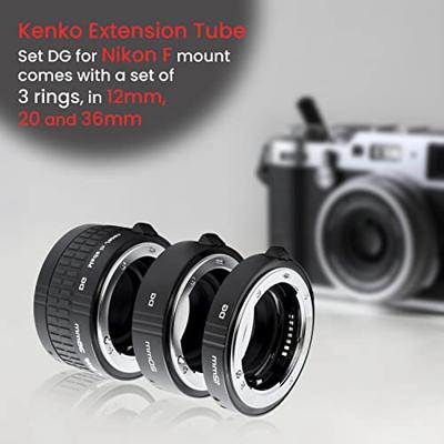 Kenko Verlengbuisset voor close-ups, DG Extension Tube Set voor Nikon F-Mount, ondersteuning full-frame camera, 12 mm/20 mm/36 mm set van 3, stapelbaar, voor close-ups, 899977
