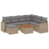 8-delige Loungeset met kussens poly rattan beige - thumbnail