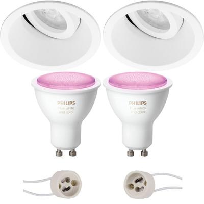 GU10 Inbouwspot Set - Mat Wit - Inbouw Rond - Kantelbaar - Philips Hue - White and Color Ambiance - Bluetooth - Pragmi Zano Pro - Ø93mm