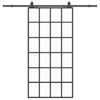 Schuifdeur met beslagset 102x205 cm ESG glas zwart - thumbnail