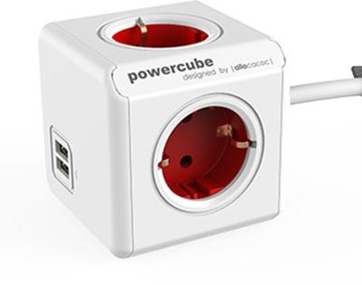PowerCube Extended USB stekkerblok rood 4 stopcontacten 1.5M