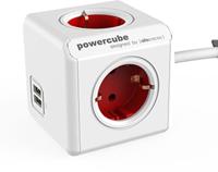 PowerCube Extended USB stekkerblok rood 4 stopcontacten 1.5M - thumbnail