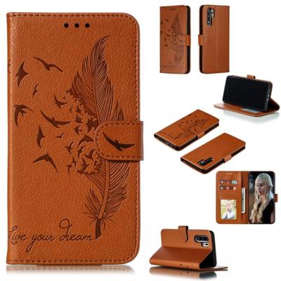 Feather patroon Litchi textuur horizontale Flip lederen draagtas met portemonnee & houder & kaartsleuven voor Huawei P30 Pro (bruin)