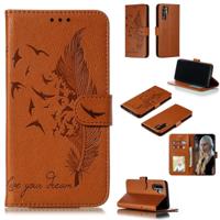 Feather patroon Litchi textuur horizontale Flip lederen draagtas met portemonnee & houder & kaartsleuven voor Huawei P30 Pro (bruin) - thumbnail