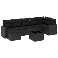 8-delige Loungeset met kussens poly rattan zwart - thumbnail