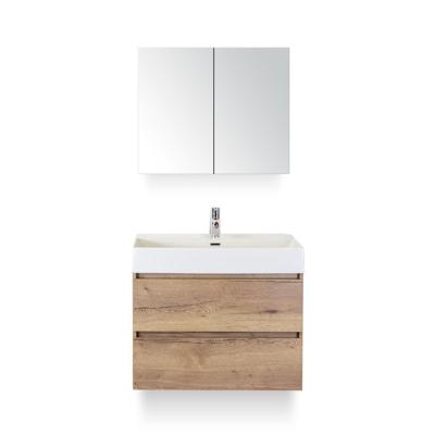 Maxx XL Badmeubelset 80 cm - Natuur Eiken - Wastafel Kube 1 kraangat - met Spiegelkast