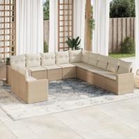 12-delige Loungeset met kussens poly rattan beige - thumbnail