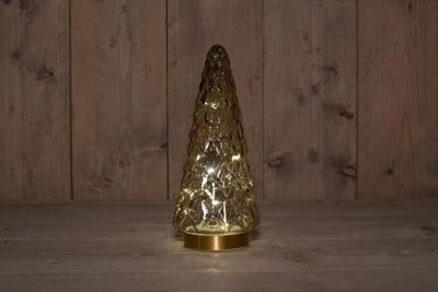 B.O.T. Tree Glass 13X28,5 cm Amber With Golden Base 10Led kerstverlichting Anna's Collection - Annas collection
