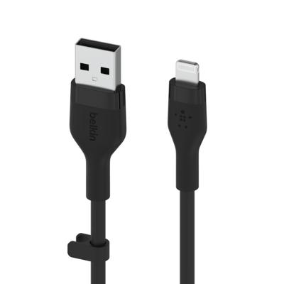 Belkin BoostCharge Flex siliconen USB Type A/Lightning-kabel (3 m), MFi-gecertificeerde laadkabel voor iPhone 14/14 Plus, 13, 12, Pro, Max, mini, SE, iPad en meer – Zwart