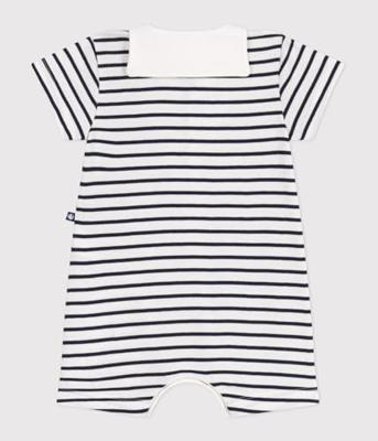Combicourte baby met trui-kraag PETIT BATEAU in gestreept katoen marineblauw Combicourte baby met trui-kraag PETIT BATEAU in gestreept katoen marineblauw
