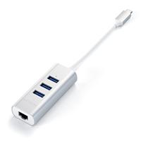 SATECHI Type-C 2-in-1 USB 3.0 Aluminium 3 Poort Hub Met Ethernet - Voor M2/ M1 Macbook Pro/Air, M2/ M1 iPad Pro/Air, M2 Mac Mini, iMac M1 (Zilver) - thumbnail