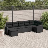 7-delige Loungeset met kussens poly rattan zwart - thumbnail