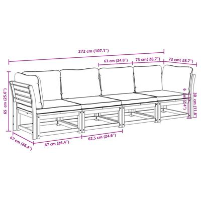 4-delige Loungeset met kussens massief acaciahout - thumbnail