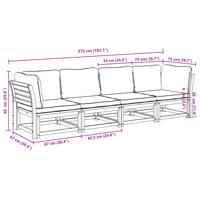 4-delige Loungeset met kussens massief acaciahout - thumbnail