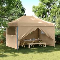 VidaXL Partytent inklapbaar pop-up met 4 zijwanden beige - thumbnail