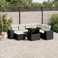 8-delige Loungeset met kussens poly rattan zwart - thumbnail