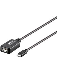 Renkforce RF-5067256 USB-kabel USB 2.0 USB-C stekker, USB-A bus 10.00 m Zwart Actief met signaalversterking, Vergulde steekcontacten - thumbnail