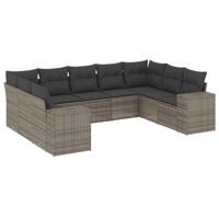 10-delige Loungeset met kussens poly rattan grijs - thumbnail