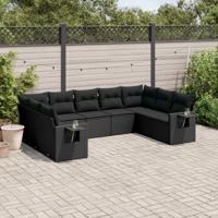 10-delige Loungeset met kussens poly rattan zwart - thumbnail